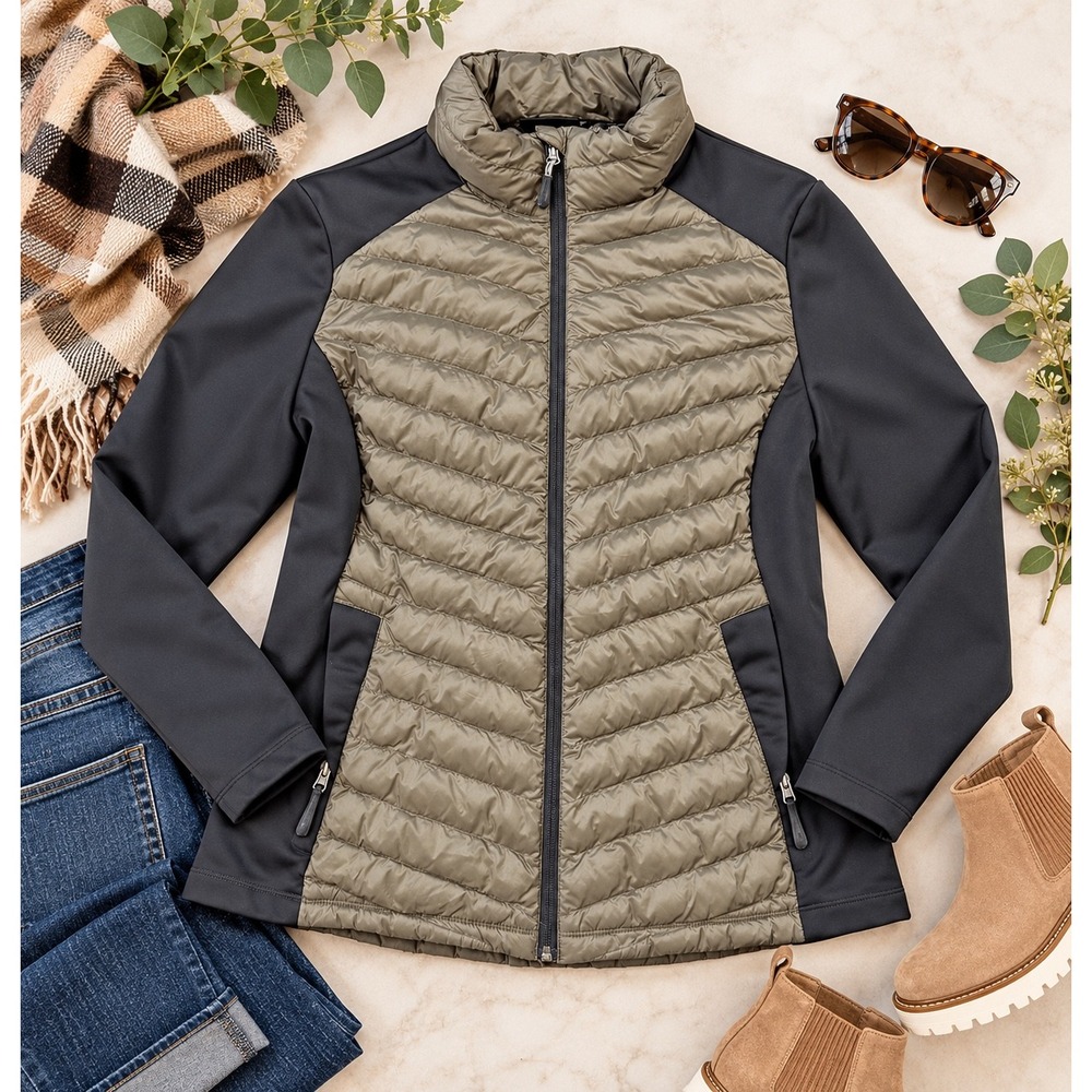 32 Degrees Heat Hybrid Quilted Jacket Womens L Olive Grey Excellent Lightweight